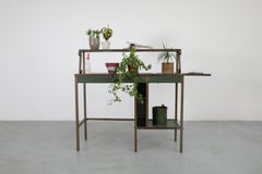 Grüner belgischer Bar- oder Pflanzgefäßständer mit Messing-Akzenten, Vintage