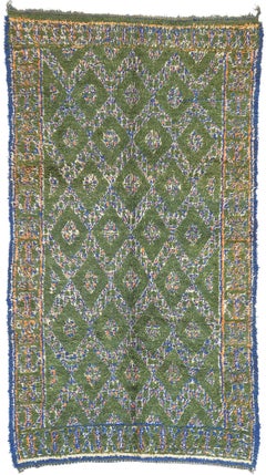 Retro Green Beni MGuild Moroccan Rug, Biophilic Design Meets Tribal Allure