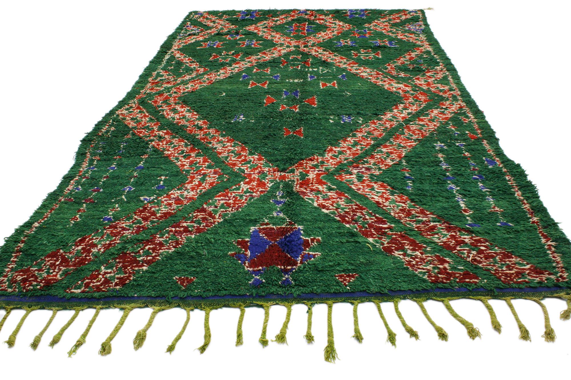 Bohemian Vintage Green Beni MGuild Moroccan Rug, Boho Chic Meets Biophilic Design For Sale