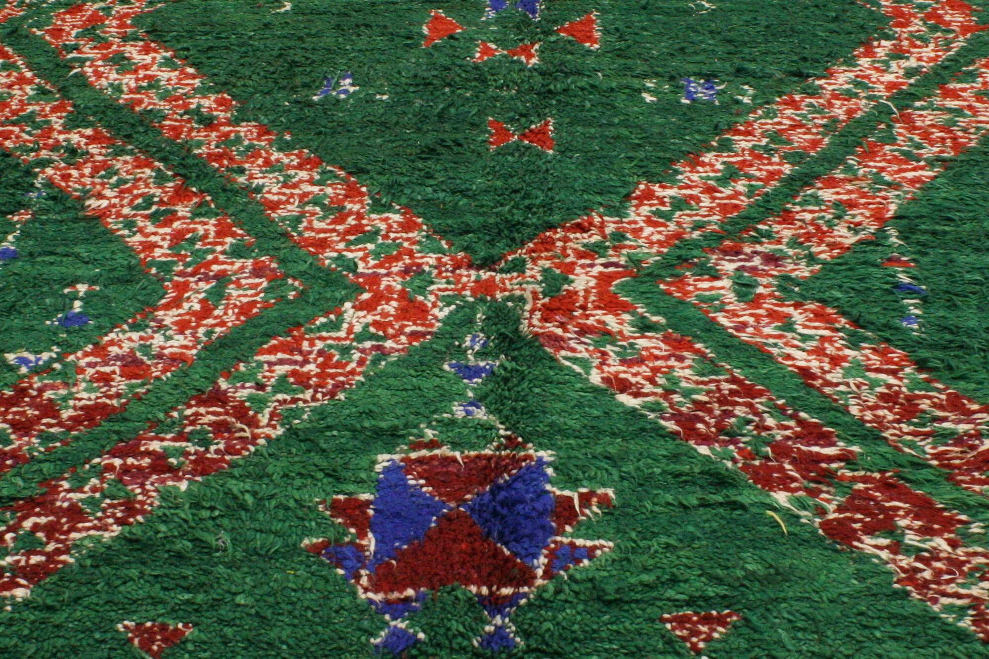 Vintage Green Beni MGuild Moroccan Rug, Boho Chic Meets Biophilic Design In Good Condition For Sale In Dallas, TX