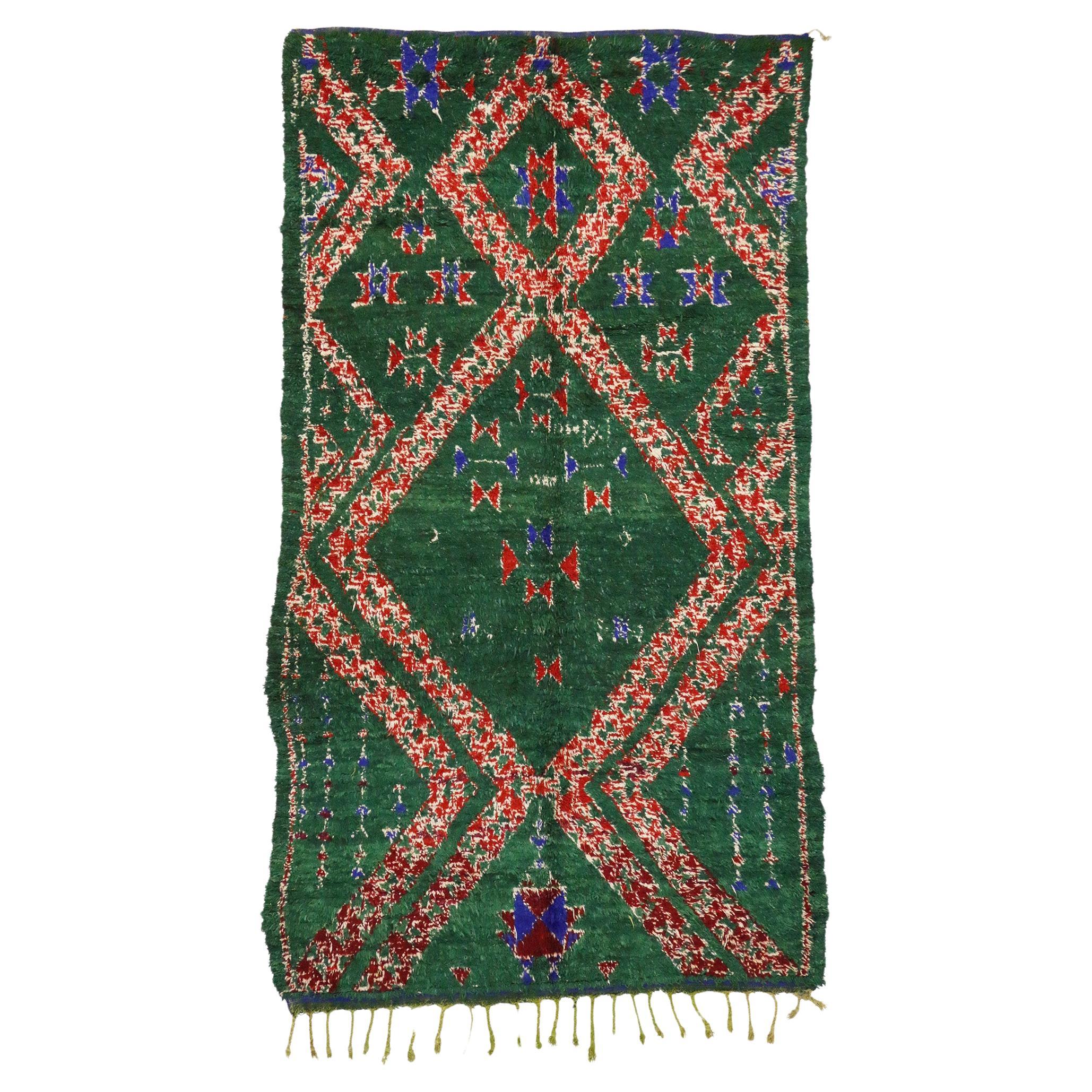 Vintage Green Beni MGuild Moroccan Rug, Boho Chic Meets Biophilic Design