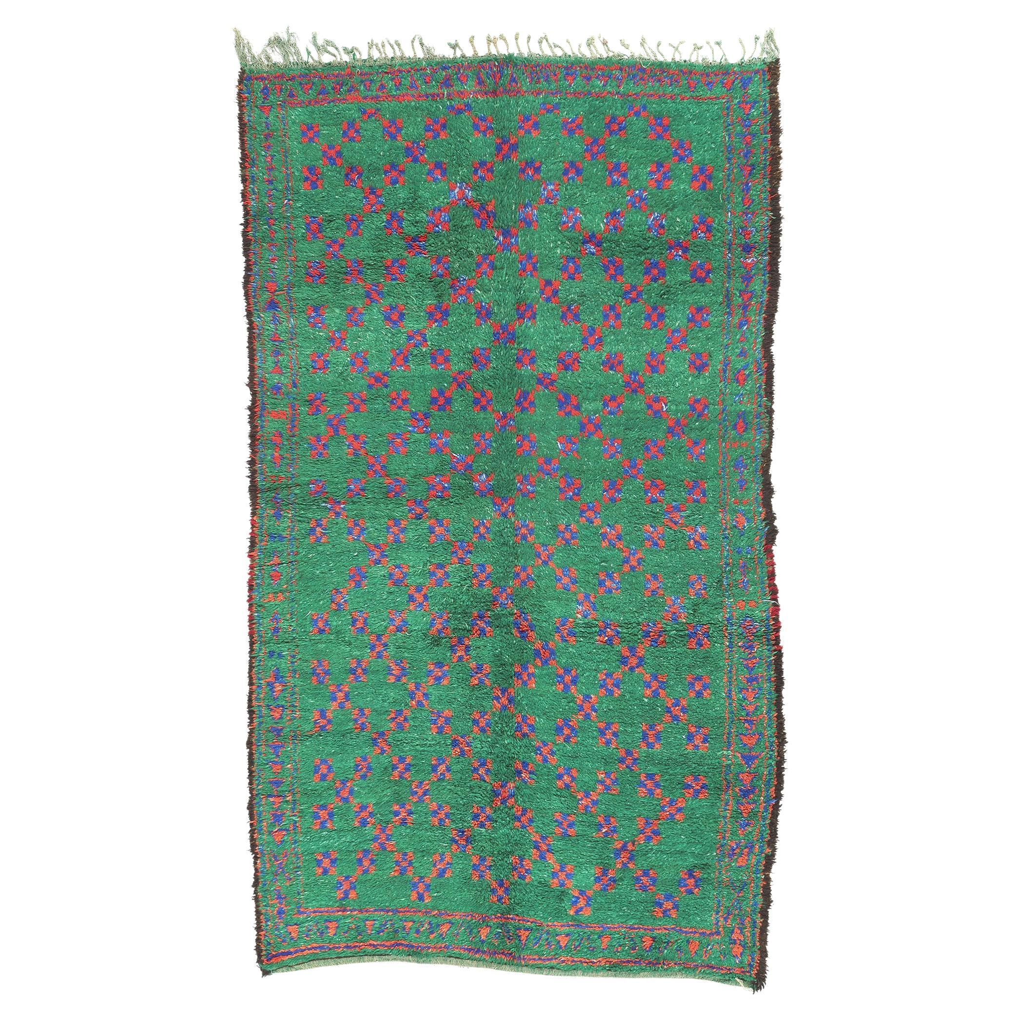 Vintage Grüner Beni MGuild Marokkanischer Teppich