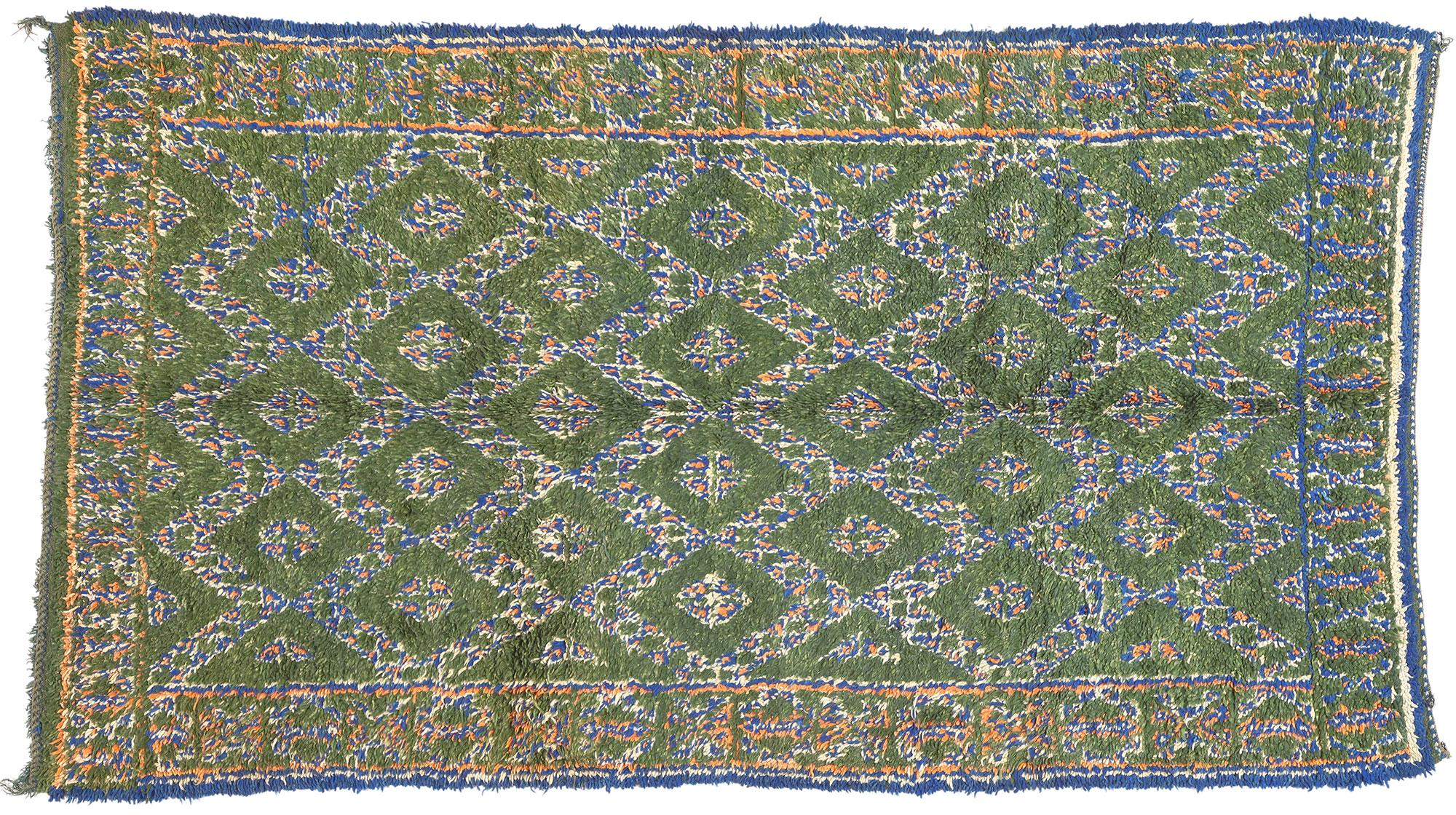 Vintage Green Beni MGuild Moroccan Rug, Biophilic Design Meets Tribal Allure For Sale 11