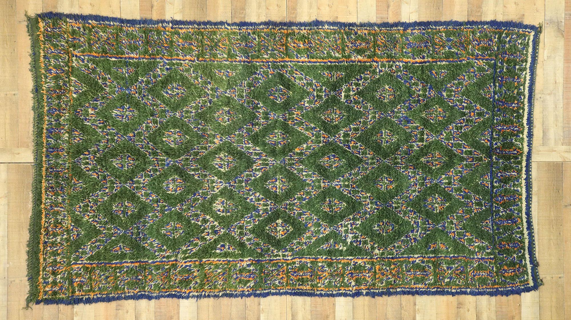 Vintage Green Beni MGuild Moroccan Rug, Biophilic Design Meets Tribal Allure For Sale 10