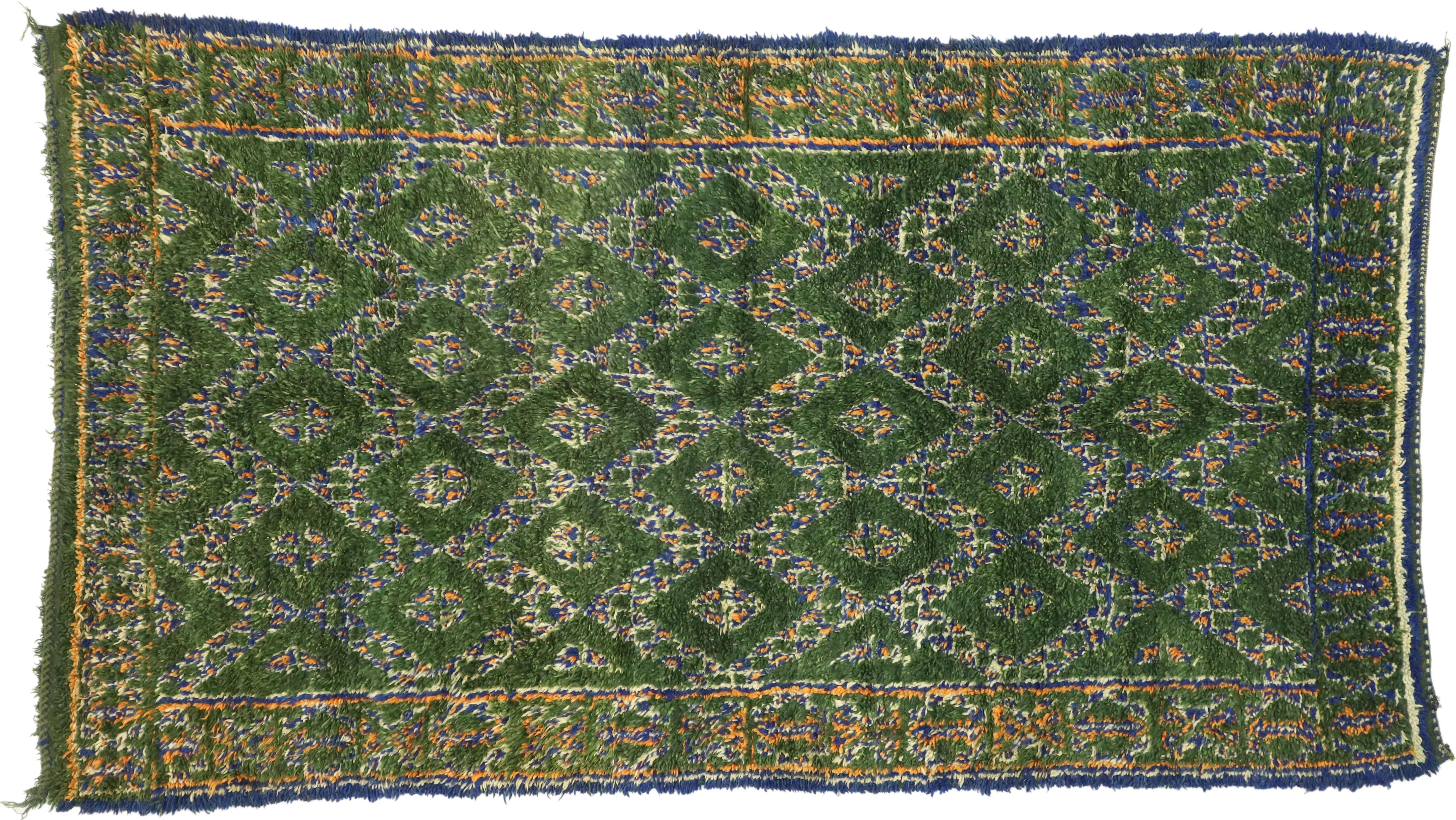 Vintage Green Beni MGuild Moroccan Rug, Biophilic Design Meets Tribal Allure For Sale 12