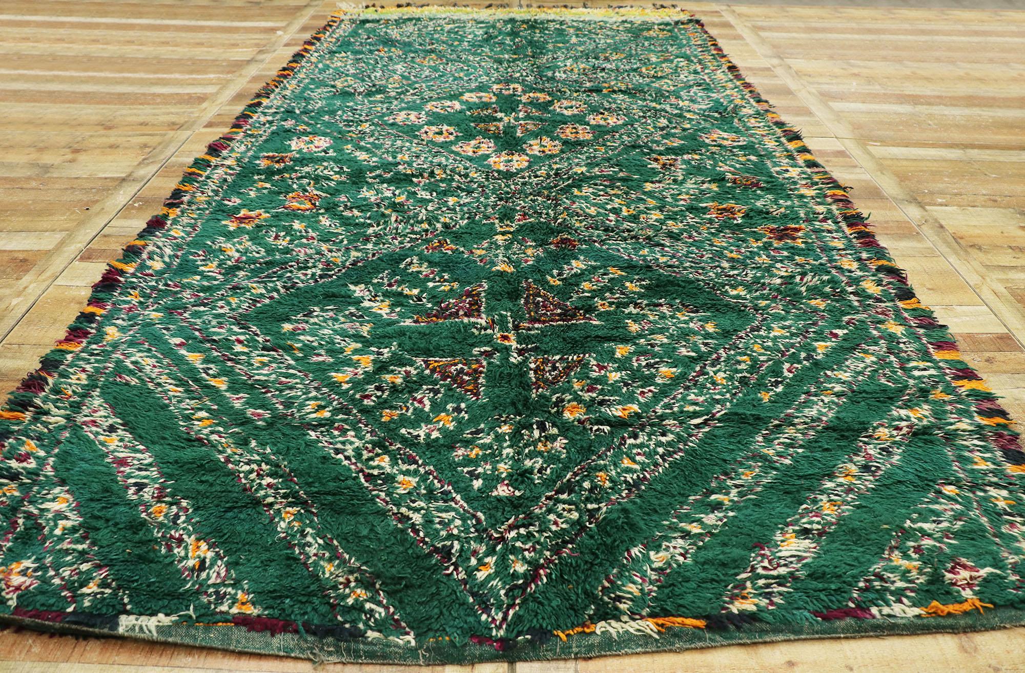 Wool Vintage Green Beni M'Guild Moroccan Rug, Boho Chic Meets Tribal Enchantment For Sale
