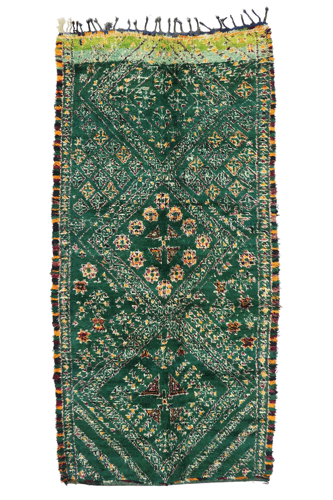 Vintage Green Beni M'Guild Moroccan Rug, Boho Chic Meets Tribal Enchantment For Sale 2
