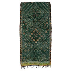 Vintage Green Beni M'guild Moroccan Rug with Jungalow Style