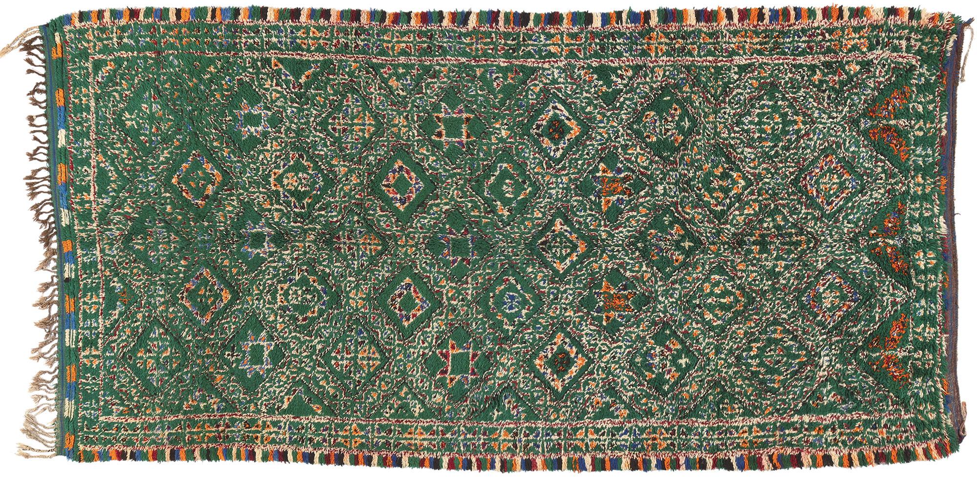 Vintage Green Beni MGuild Moroccan Rug, Cozy Nomad Meets Tribal Enchantment For Sale 4