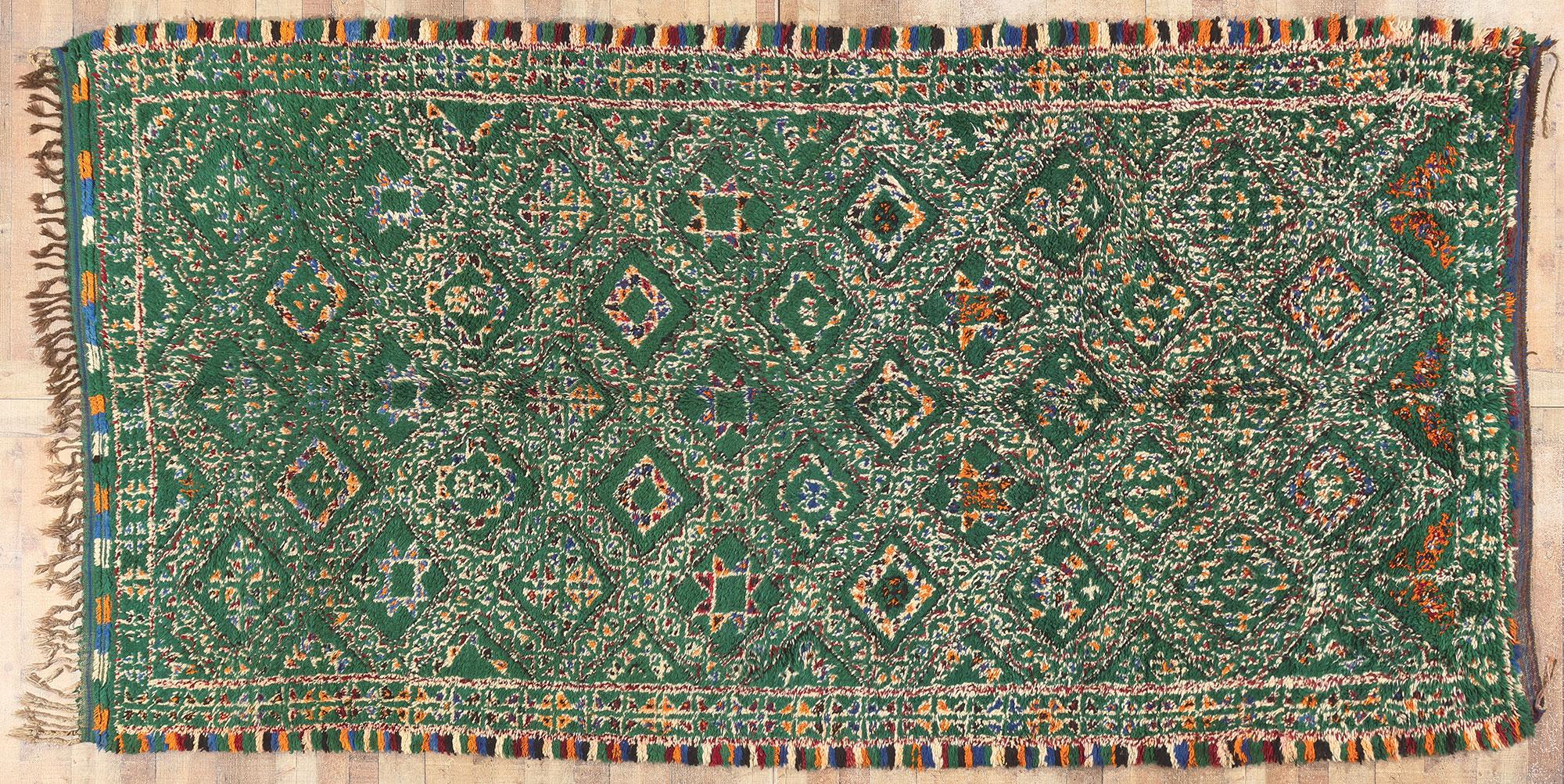 Vintage Green Beni MGuild Moroccan Rug, Cozy Nomad Meets Tribal Enchantment For Sale 3