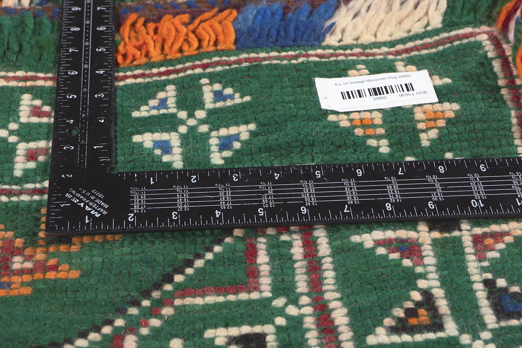 Wool Vintage Green Beni MGuild Moroccan Rug, Cozy Nomad Meets Tribal Enchantment For Sale