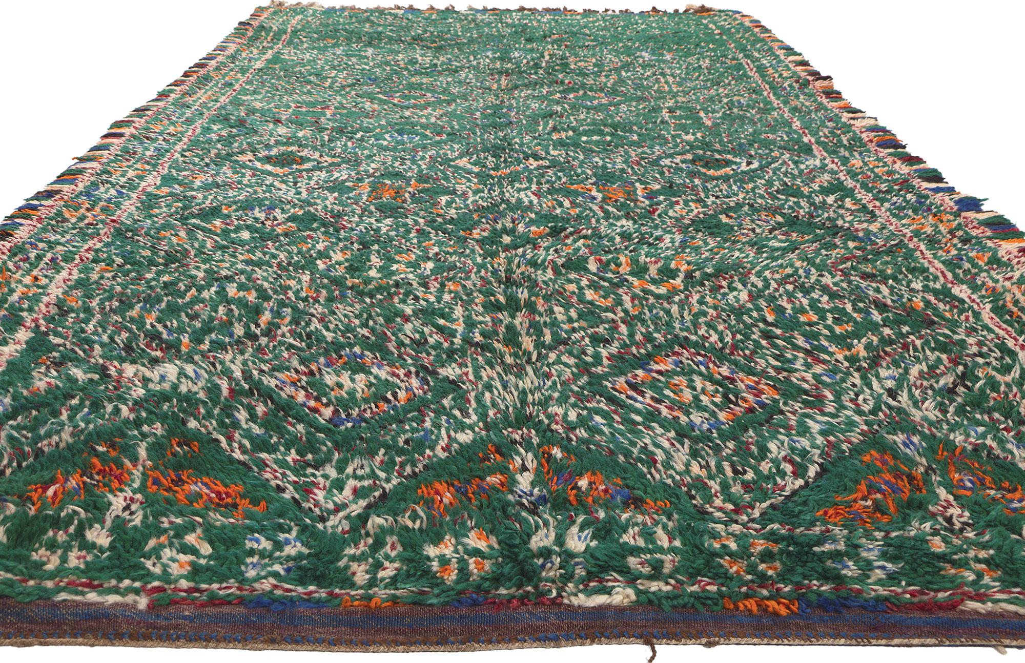 Hand-Knotted Vintage Green Beni MGuild Moroccan Rug, Cozy Nomad Meets Tribal Enchantment For Sale