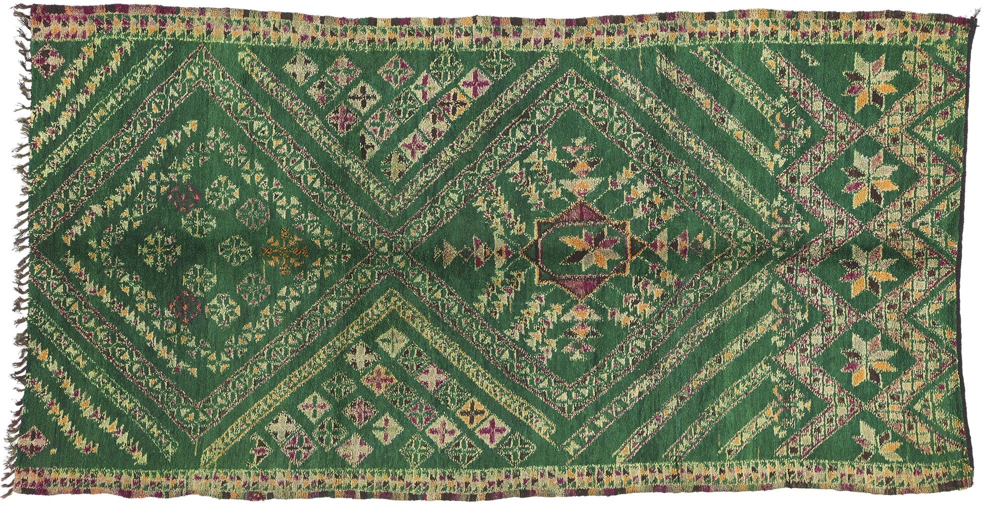 Vintage Green Beni MGuild Moroccan Rug, Biophilic Design Meets Tribal Allure For Sale 2