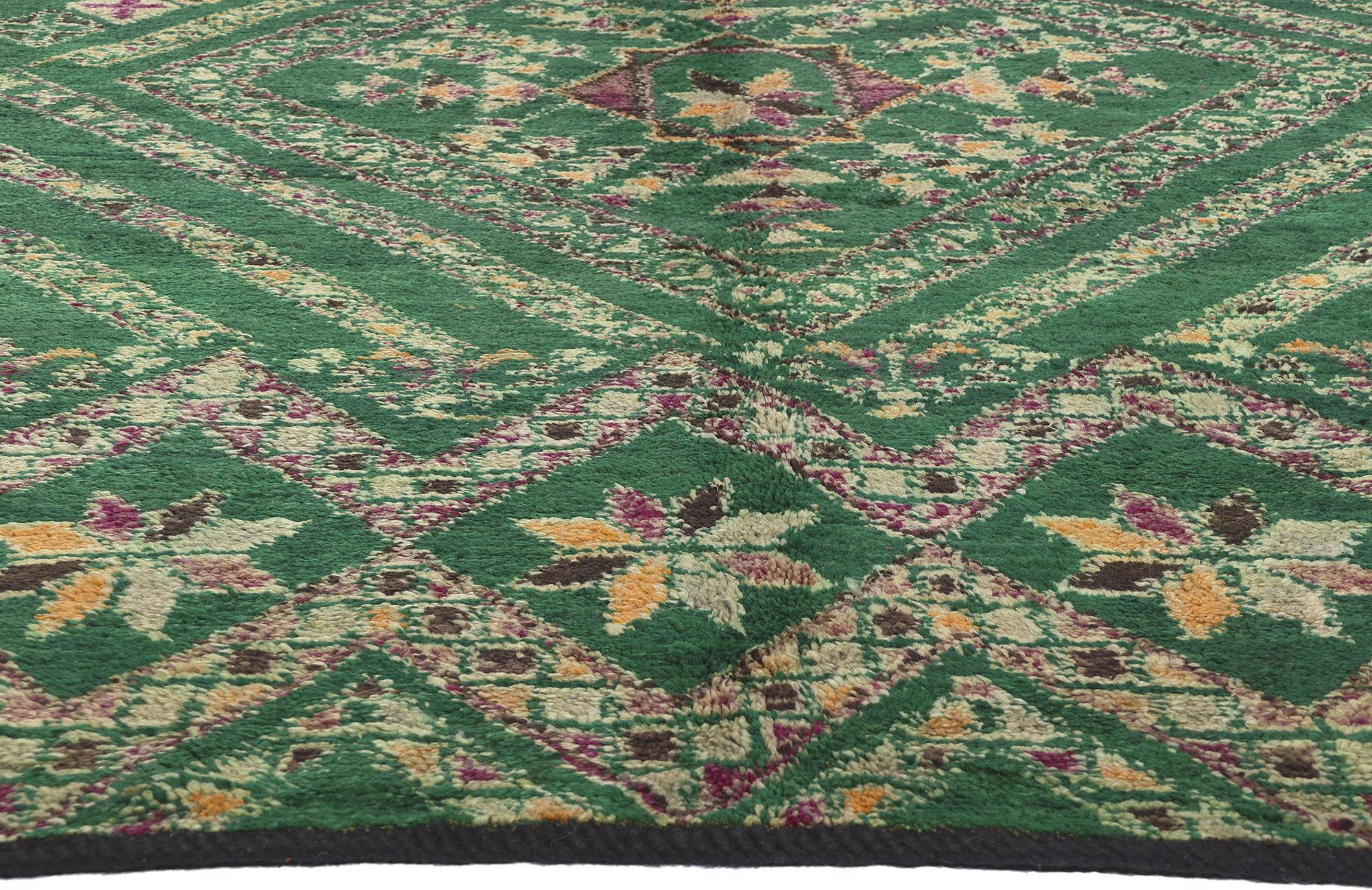 Mid-Century Modern Vintage Green Beni MGuild Moroccan Rug, Biophilic Design Meets Tribal Allure For Sale