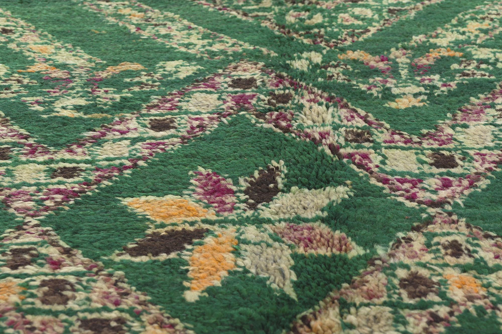 Hand-Knotted Vintage Green Beni MGuild Moroccan Rug, Biophilic Design Meets Tribal Allure For Sale