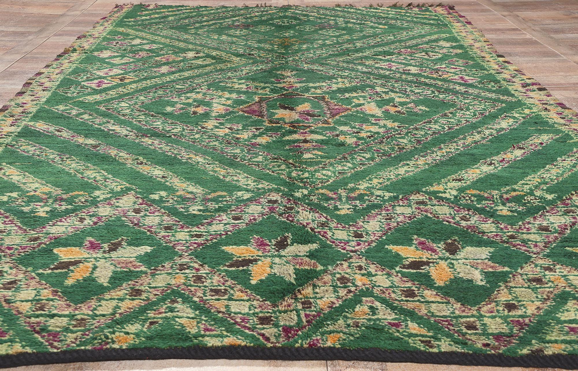 Wool Vintage Green Beni MGuild Moroccan Rug, Biophilic Design Meets Tribal Allure For Sale