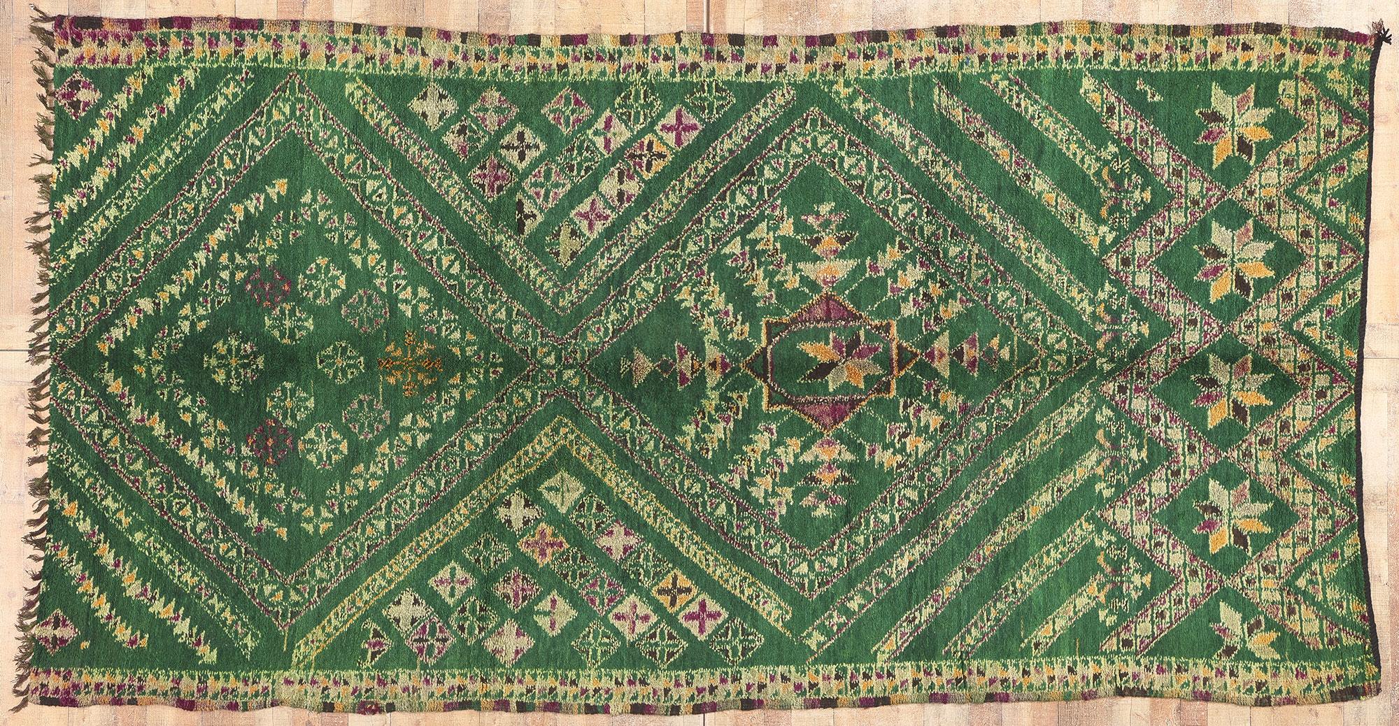 Vintage Green Beni MGuild Moroccan Rug, Biophilic Design Meets Tribal Allure For Sale 1