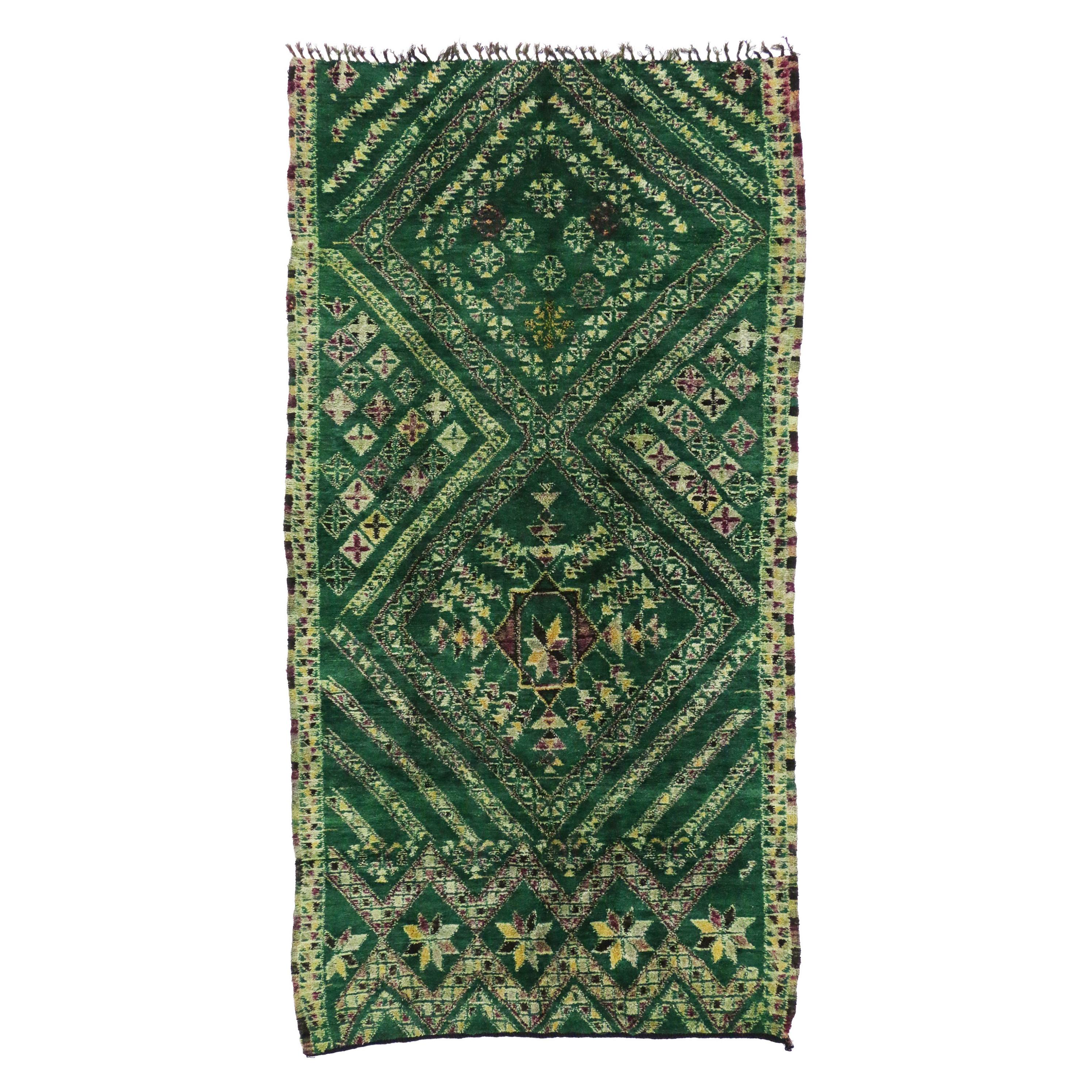 Vintage Berber Moroccan Rug with Tribal Style, Dark Green Beni Mguild