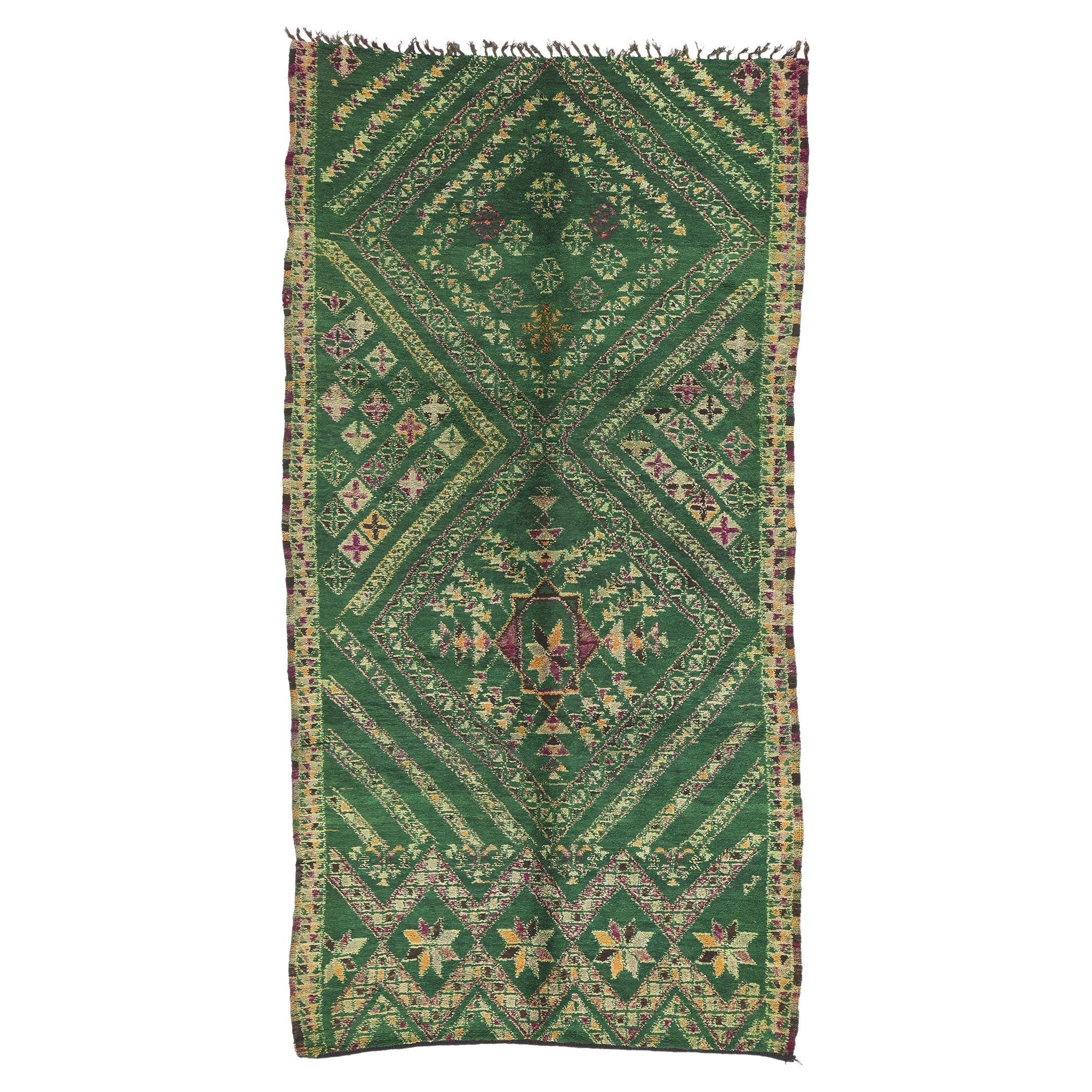 Vintage Green Beni MGuild Moroccan Rug, Biophilic Design Meets Tribal Allure For Sale