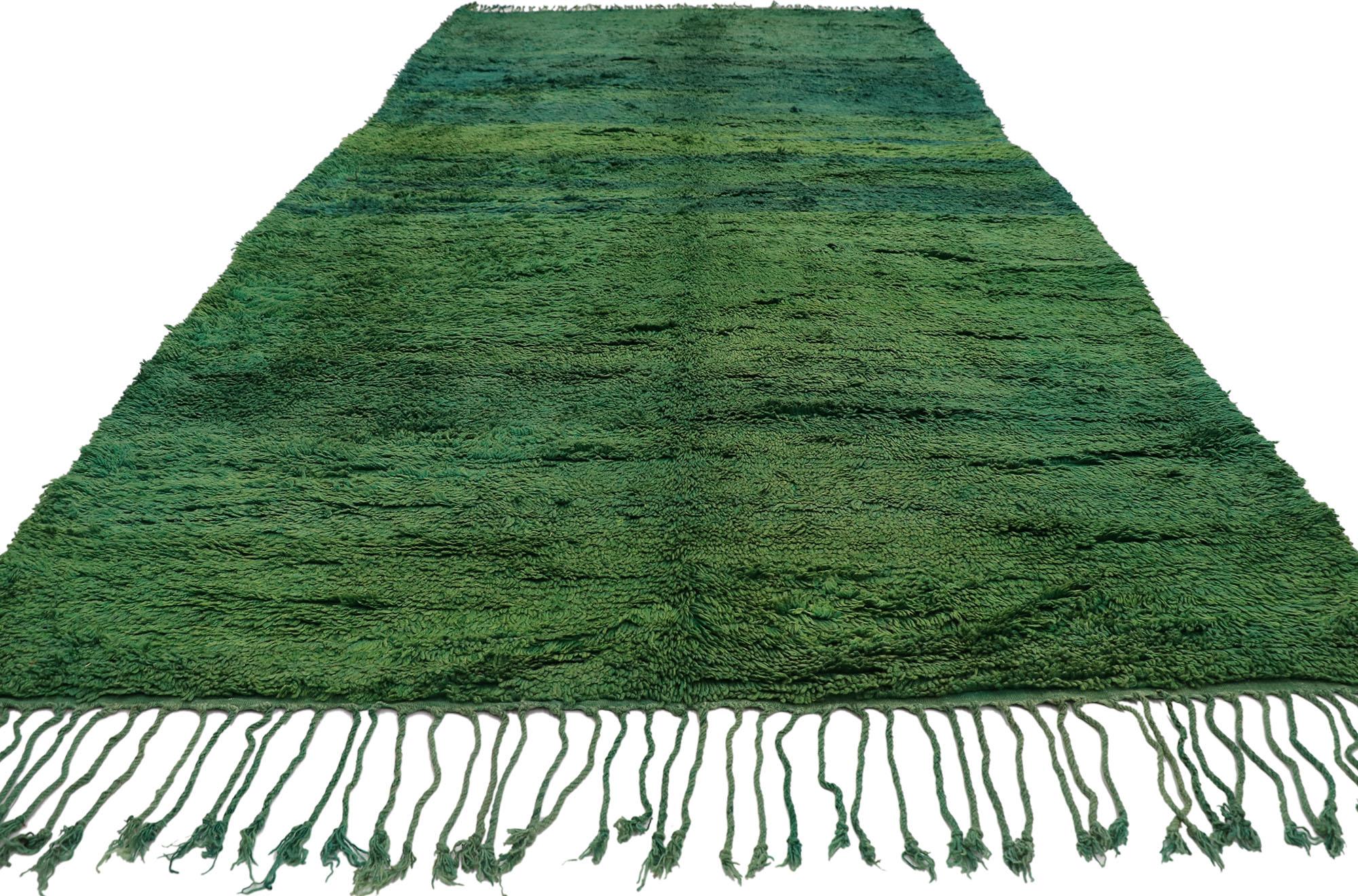 Tribal Vintage Green Beni Mrirt Moroccan Rug with Tropical Bohemian Style For Sale
