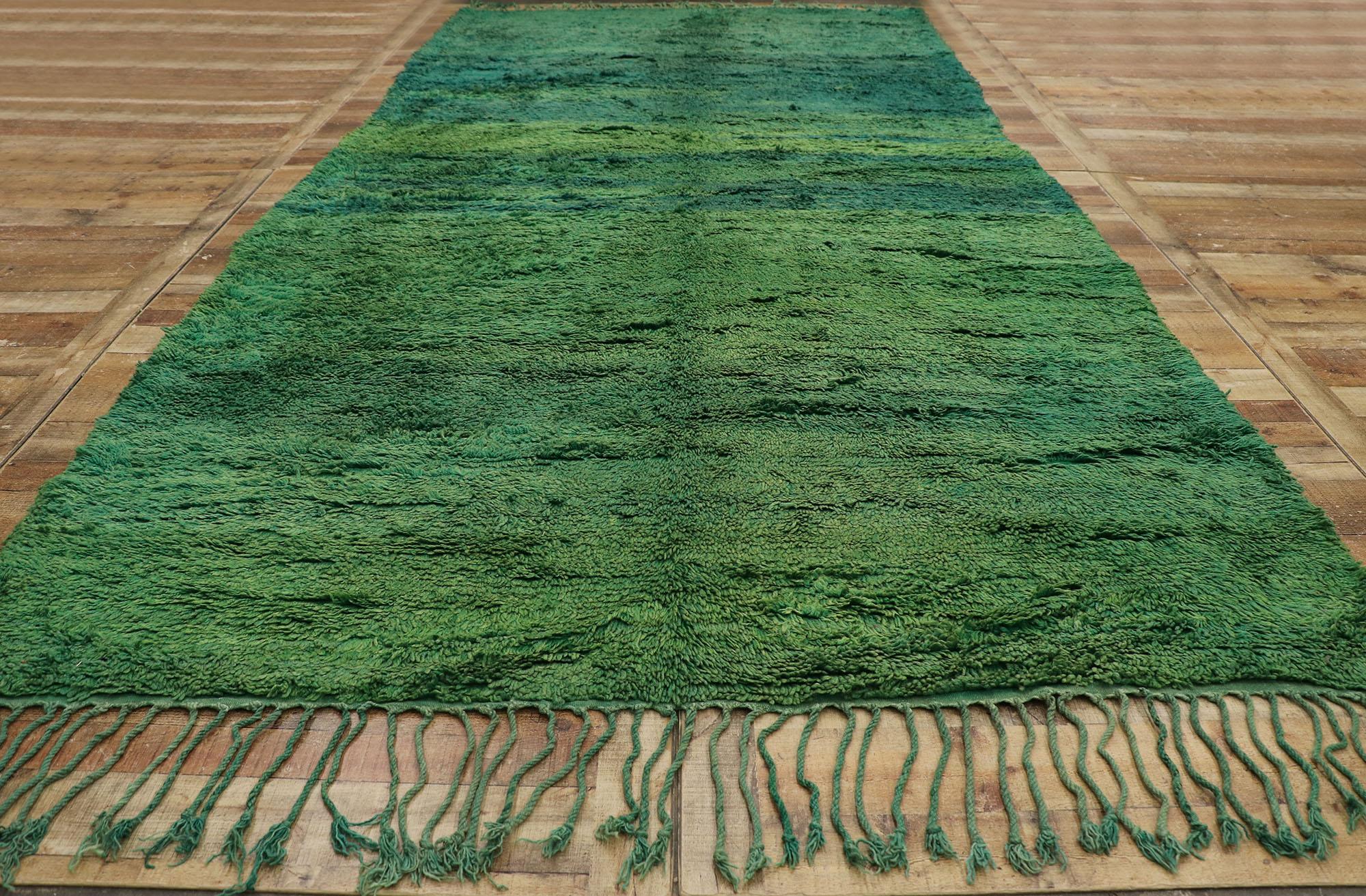 Wool Vintage Green Beni Mrirt Moroccan Rug with Tropical Bohemian Style For Sale
