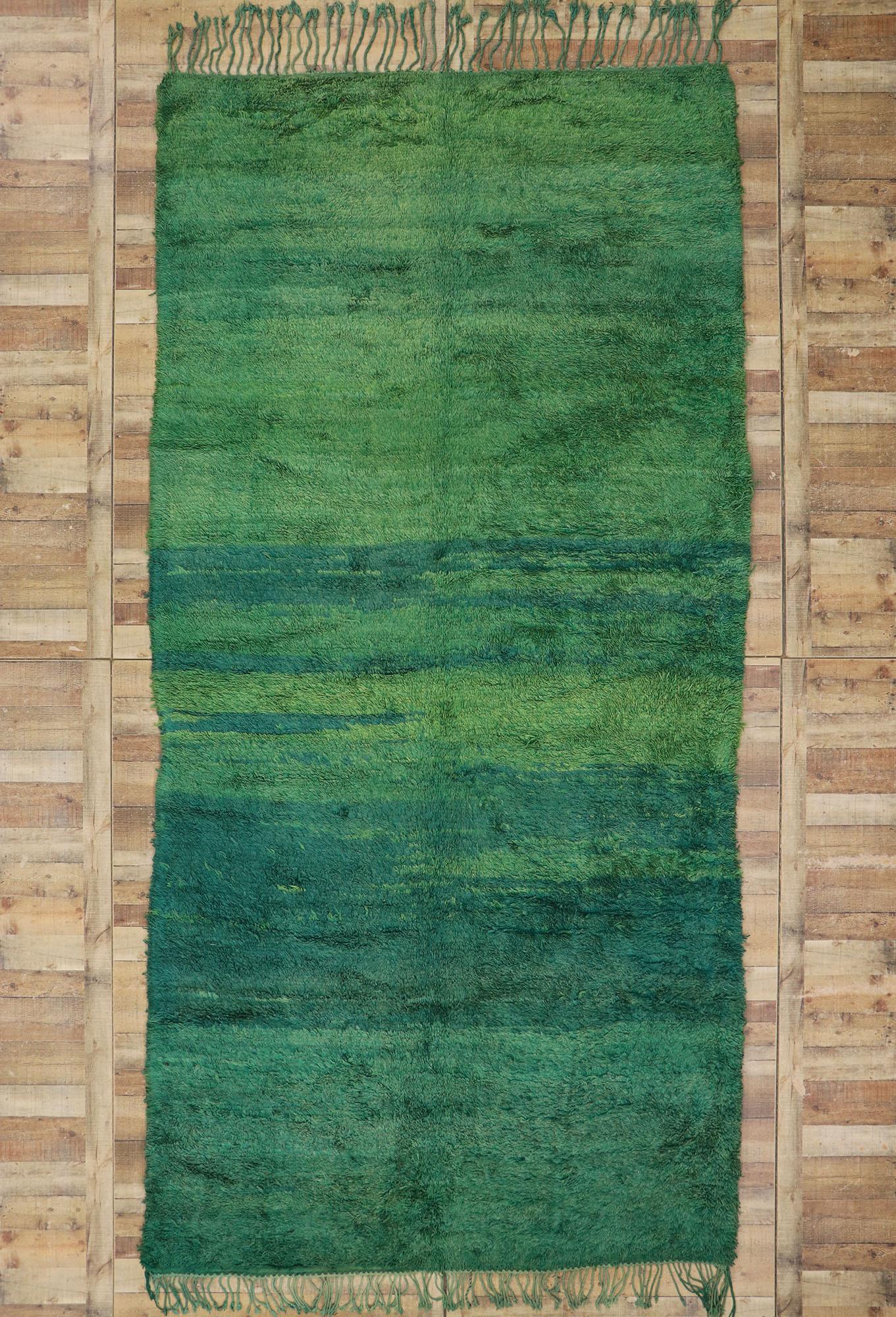 Vintage Green Beni Mrirt Moroccan Rug with Tropical Bohemian Style For Sale 1