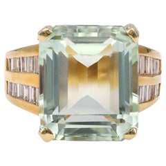 Retro Green Beryl Diamond 18k Yellow Gold Ring
