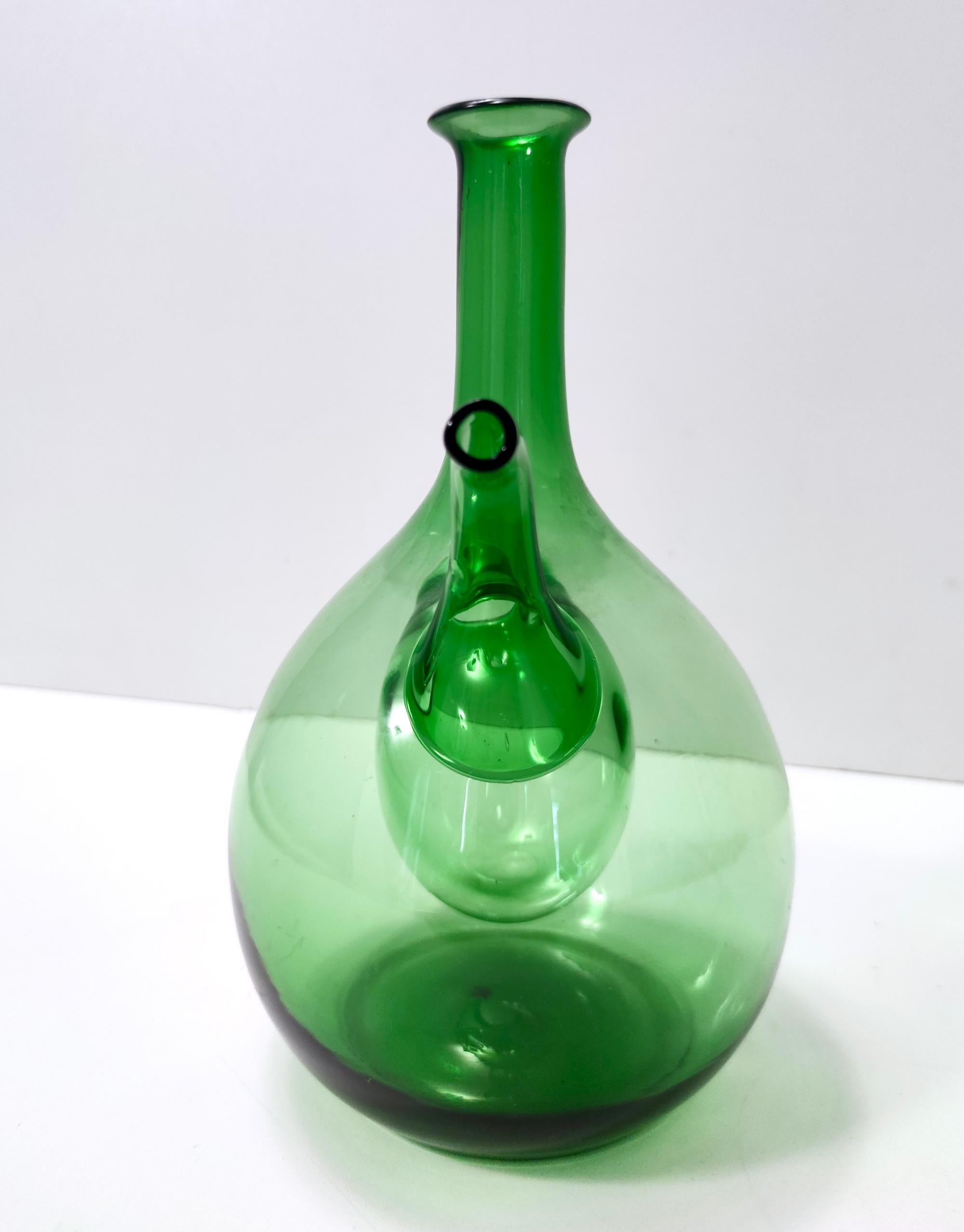 Mid-Century Modern Vintage Green Blown Glass Jug with Ice Bucket Included, Empoli, Italy