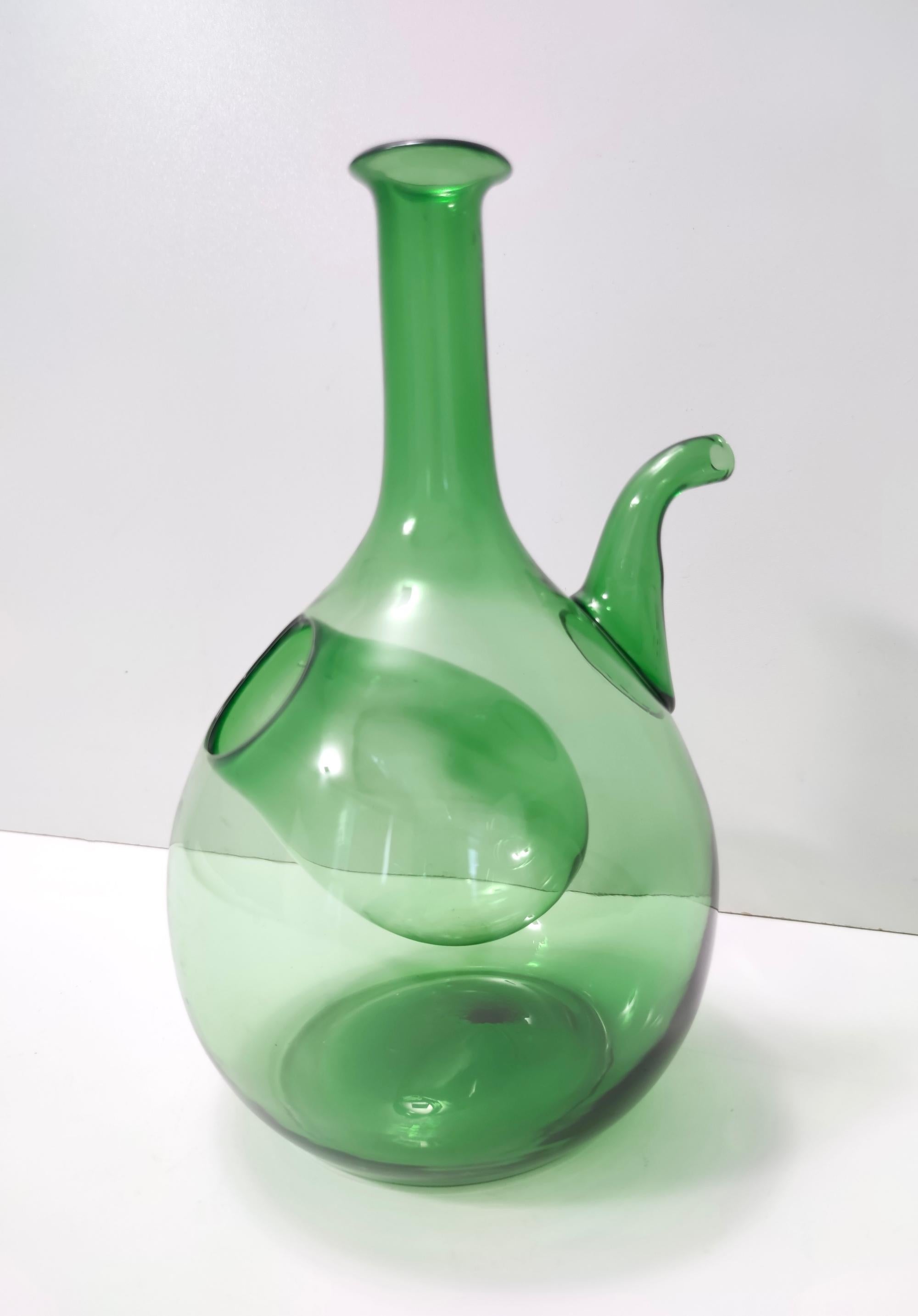 Italian Vintage Green Blown Glass Jug with Ice Bucket Included, Empoli, Italy