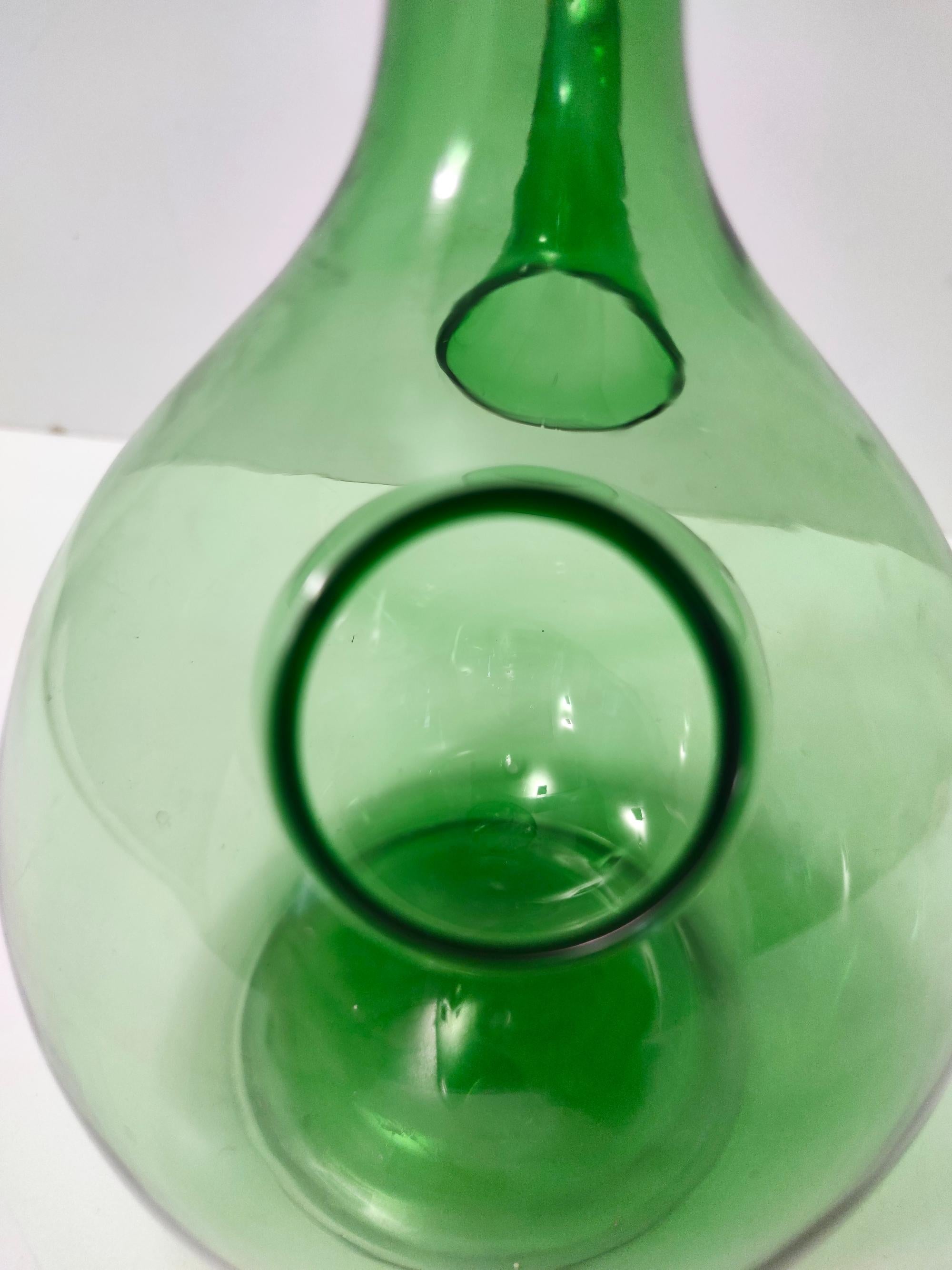 Mid-20th Century Vintage Green Blown Glass Jug with Ice Bucket Included, Empoli, Italy