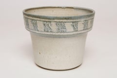 Vintage Green, Blue, and Beige Sgraffito Ceramic Planter by Deanna Nichols