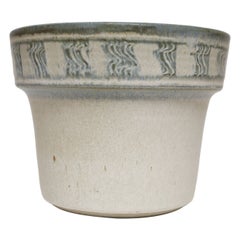 Vintage Green, Blue, and Beige Sgraffito Ceramic Planter by Deanna Nichols