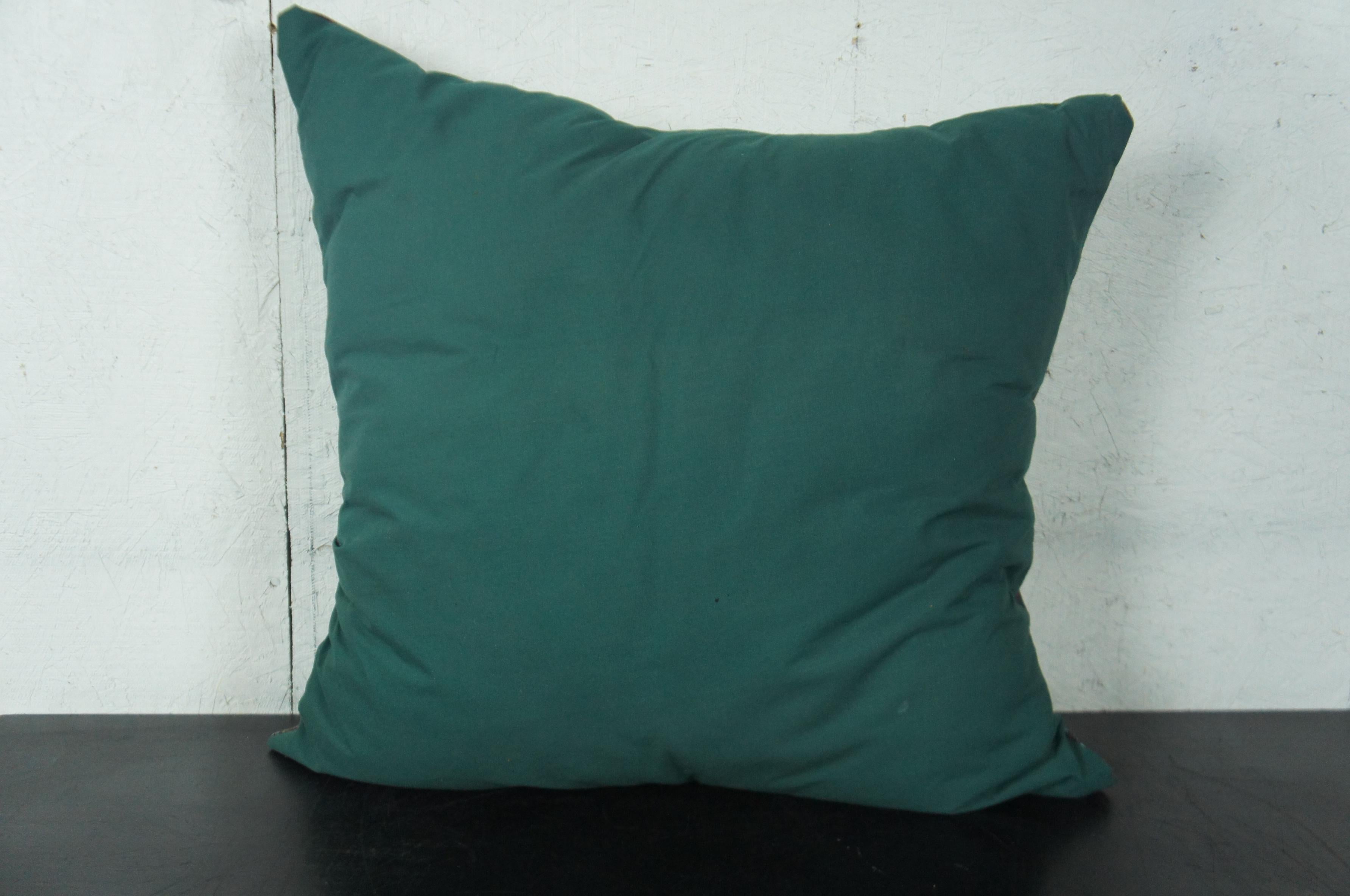 20th Century Vintage Green & Blue Linen Paisley Throw Accent Pillow Fiber Fill For Sale