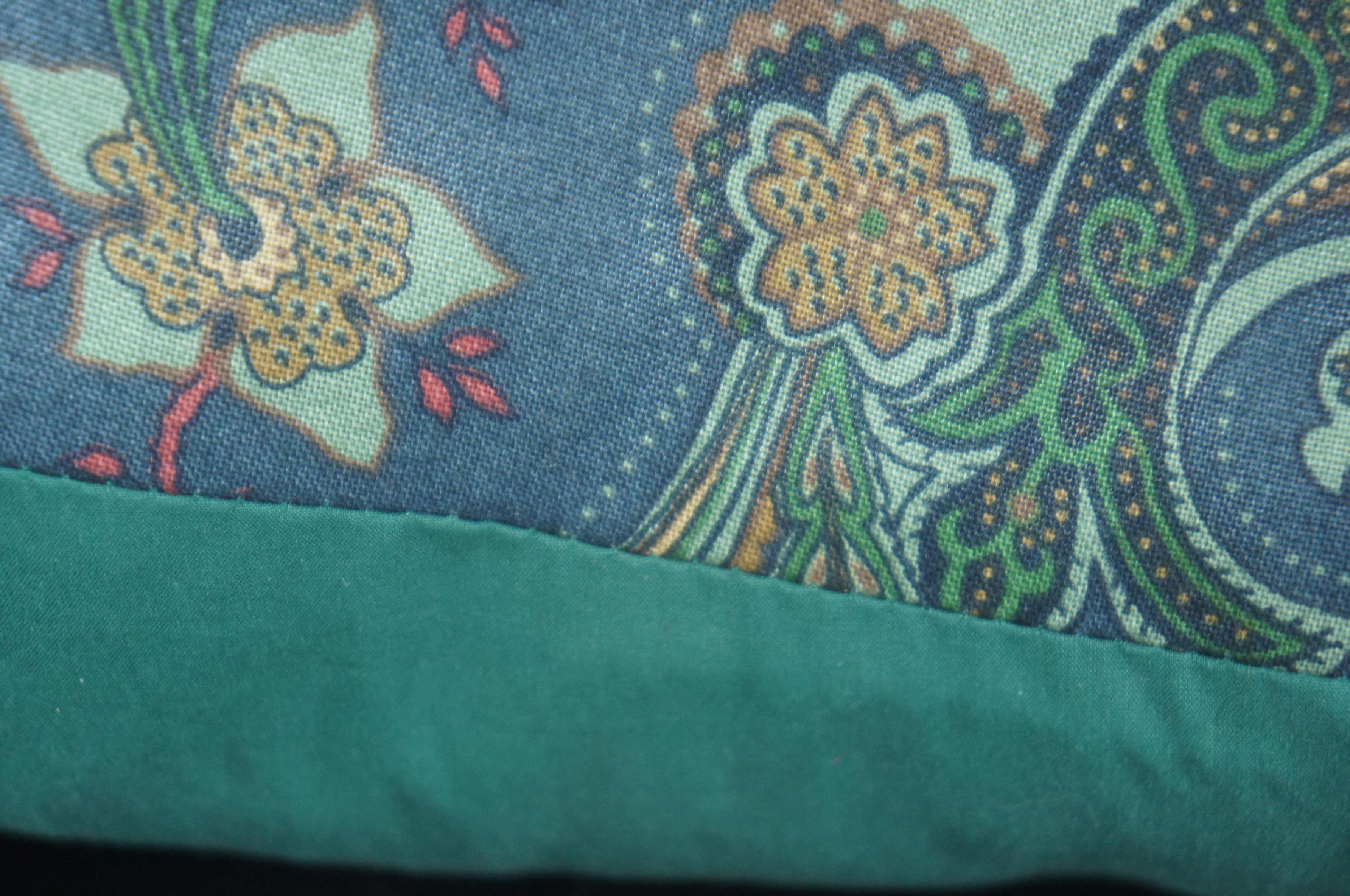 Vintage Green & Blue Linen Paisley Throw Accent Pillow Fiber Fill For Sale 2