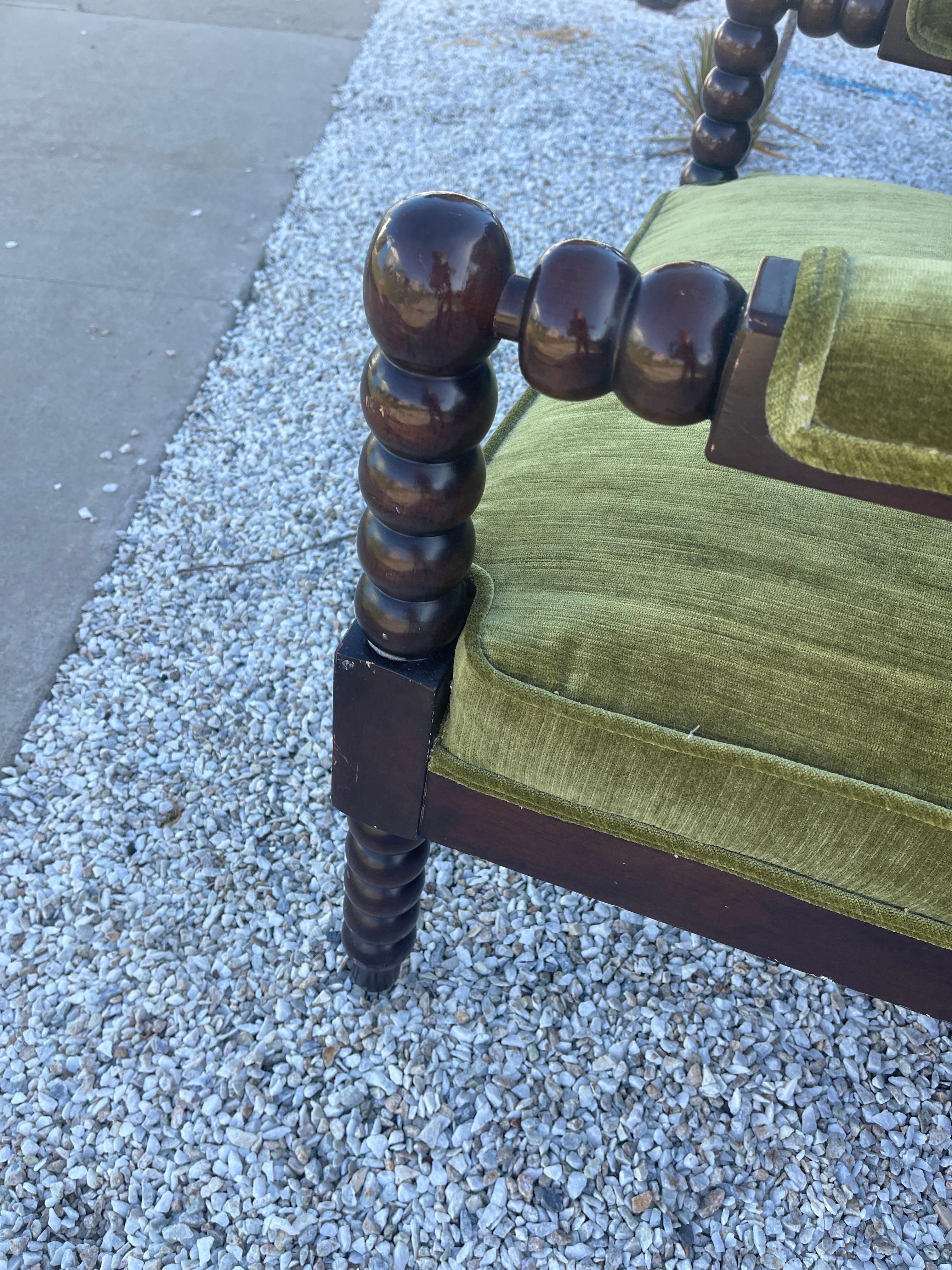 Fine XX secolo Vintage Green Bobbin Arm Chair in vendita