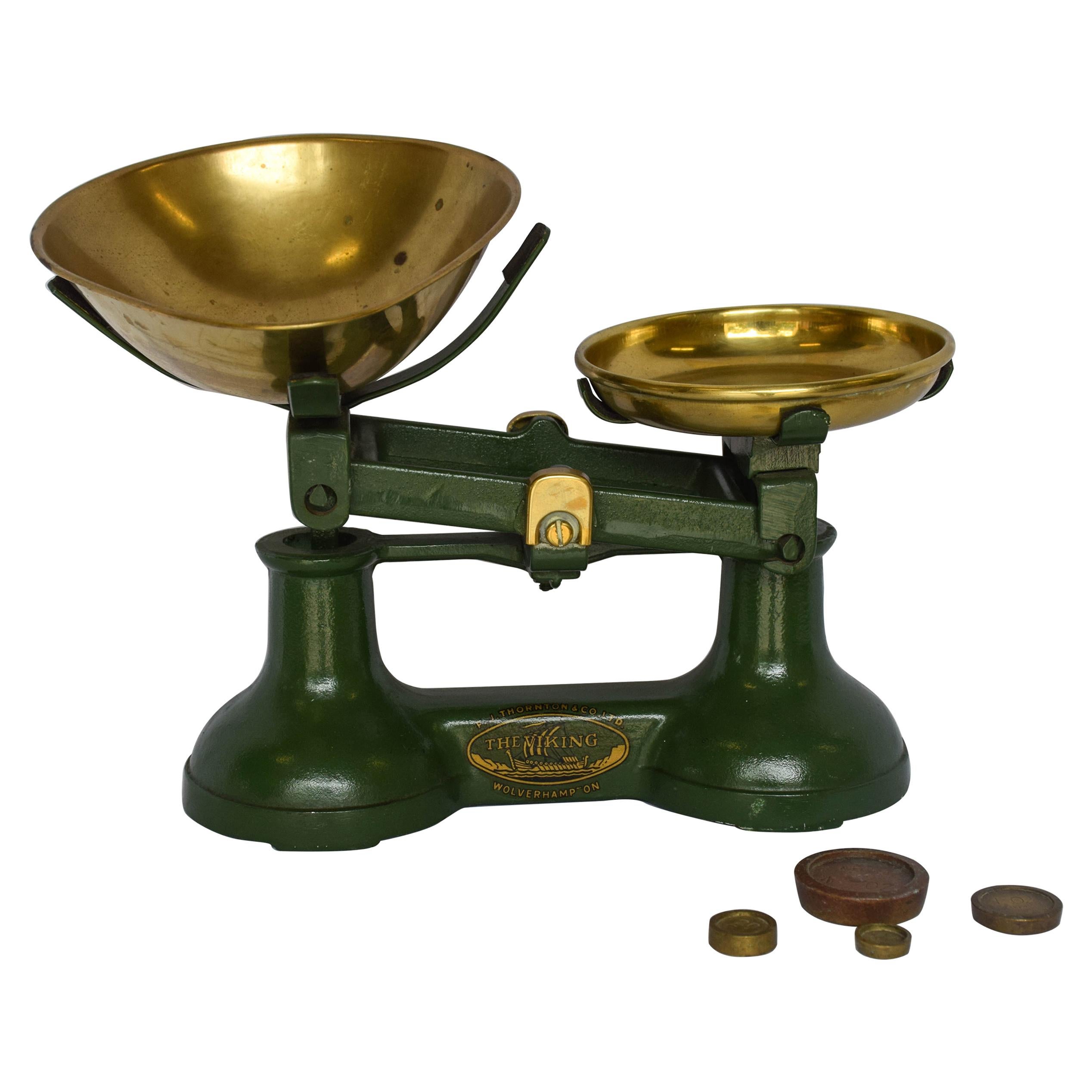 Vintage Green British Weight Balance Scale with Counterweights