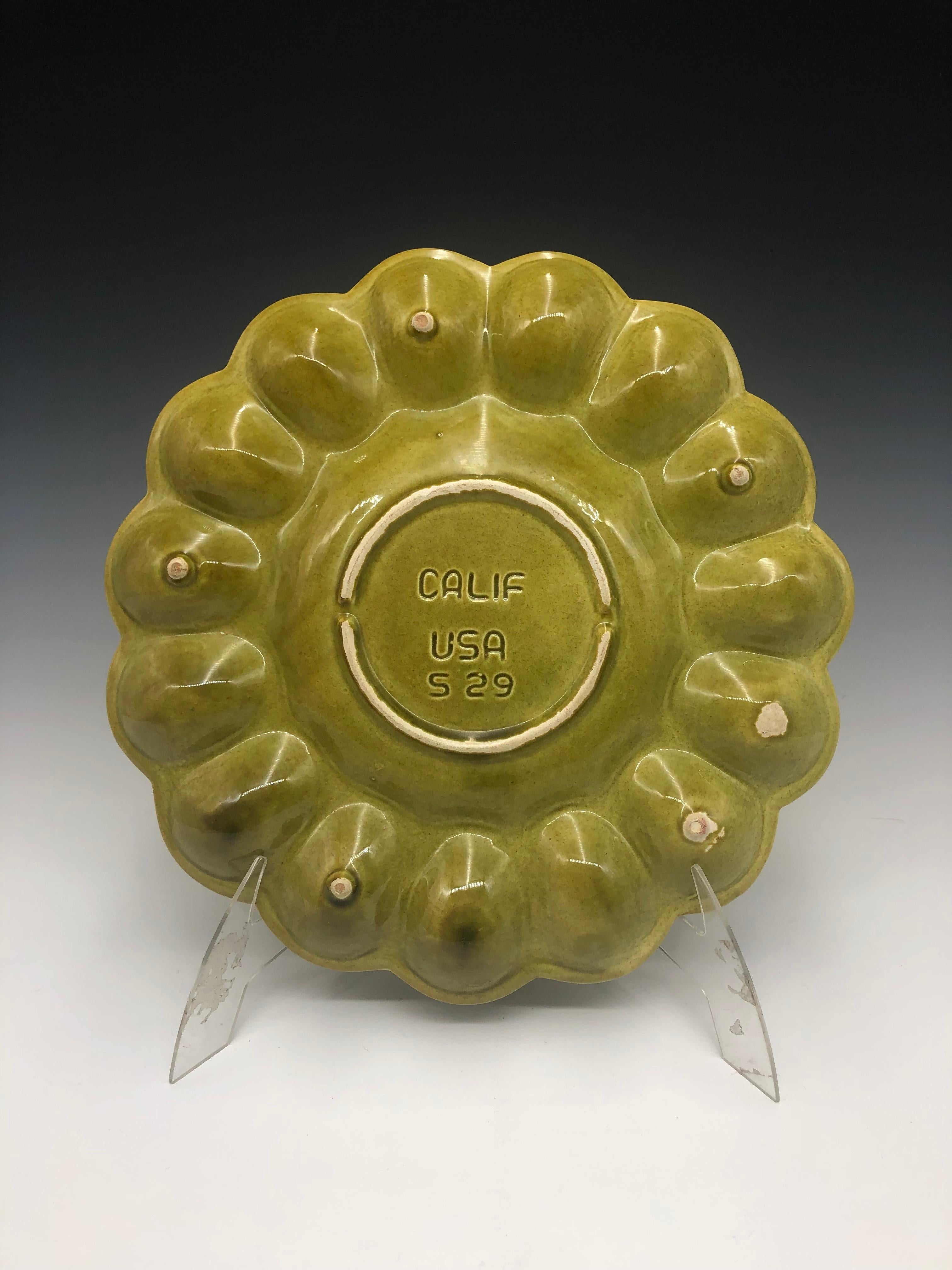 Mid-Century Modern Vintage Green California Ceramic Egg Platter For Sale