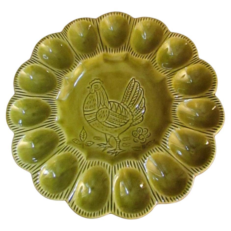 Vintage Green California Ceramic Egg Platter For Sale