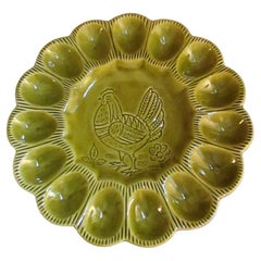 Used Green California Ceramic Egg Platter