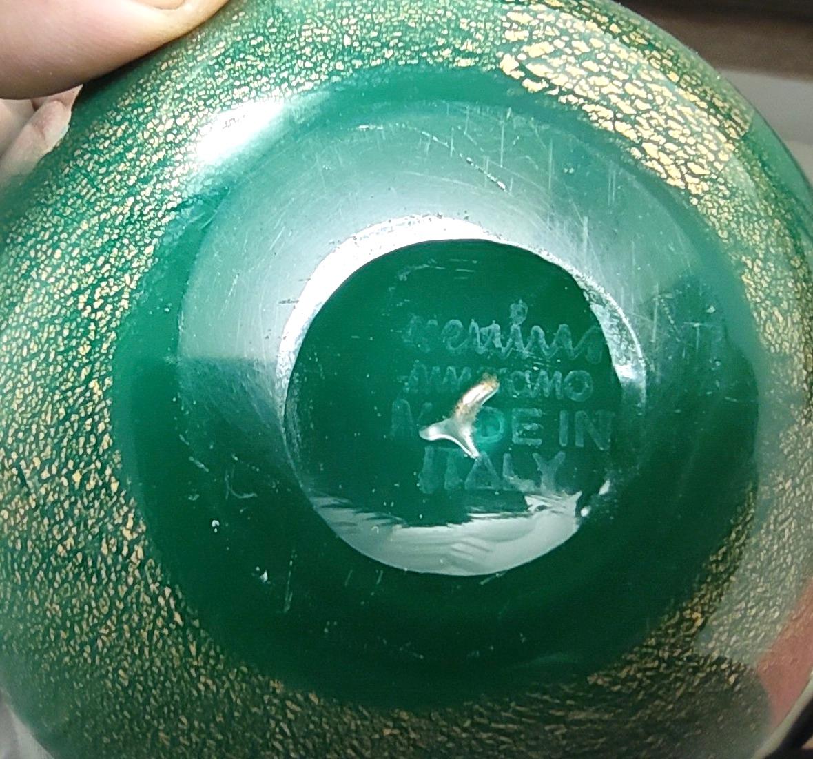 Vase vintage en verre d'alga avec boîtier vert et feuille d'or de Tomaso Buzzi pour Venini en vente 3