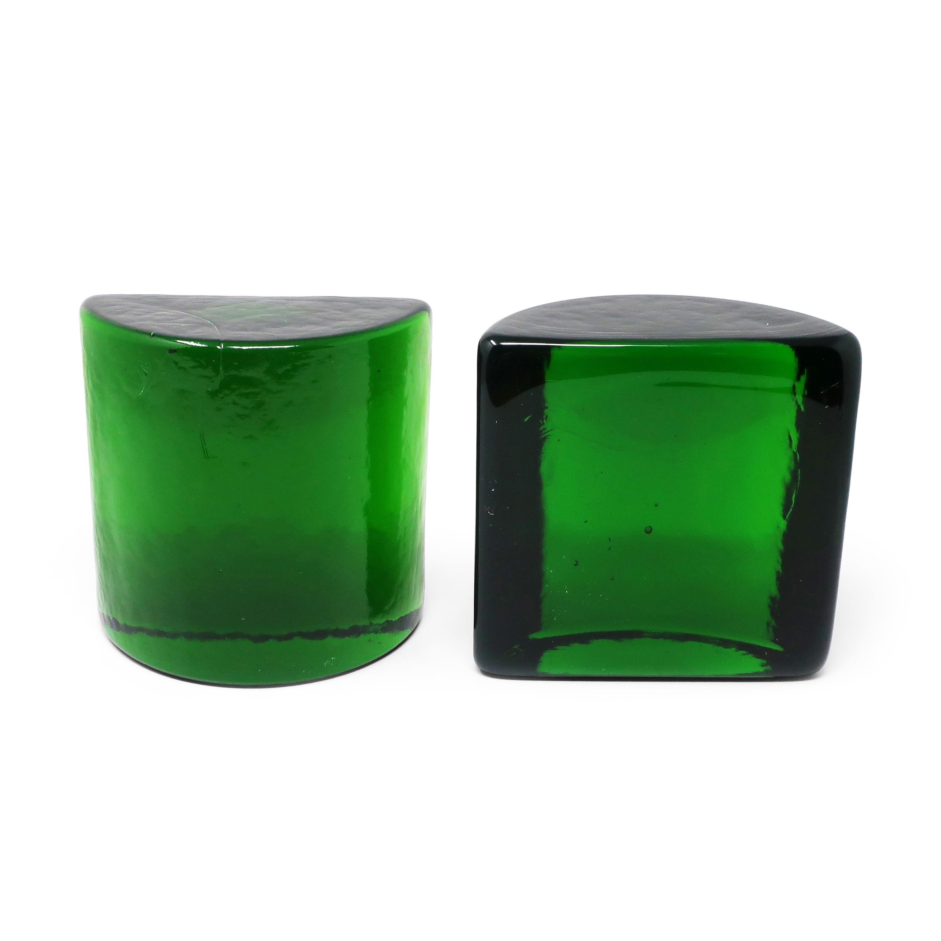 Mid-Century Modern Vintage Green Cast Glass Bookends by Blenko