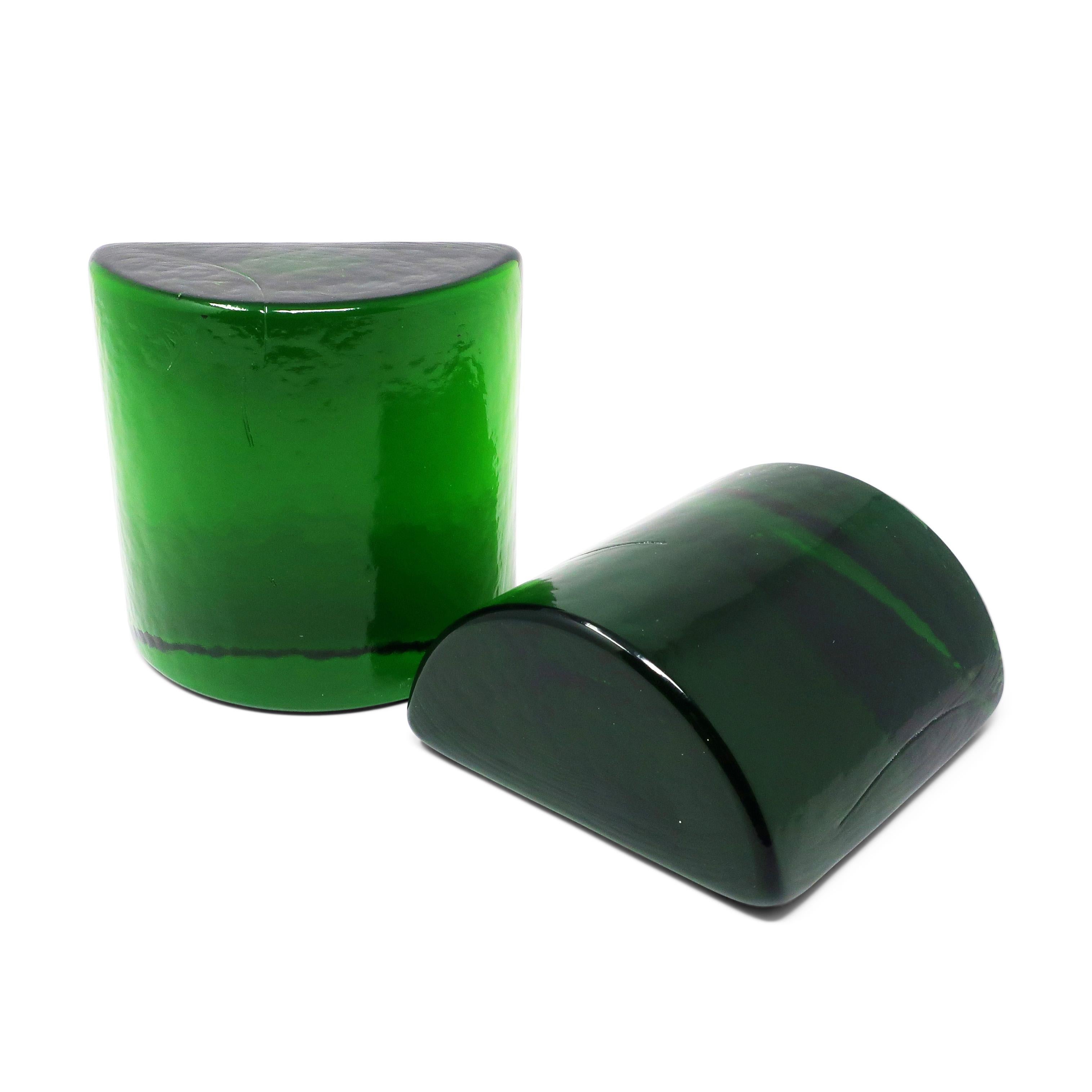 Vintage Green Cast Glass Bookends by Blenko In Good Condition In Brooklyn, NY