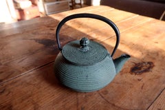 Vintage Green Cast Iron Teapot, Japanese Tetsubin Style, Minimalist - 2C32