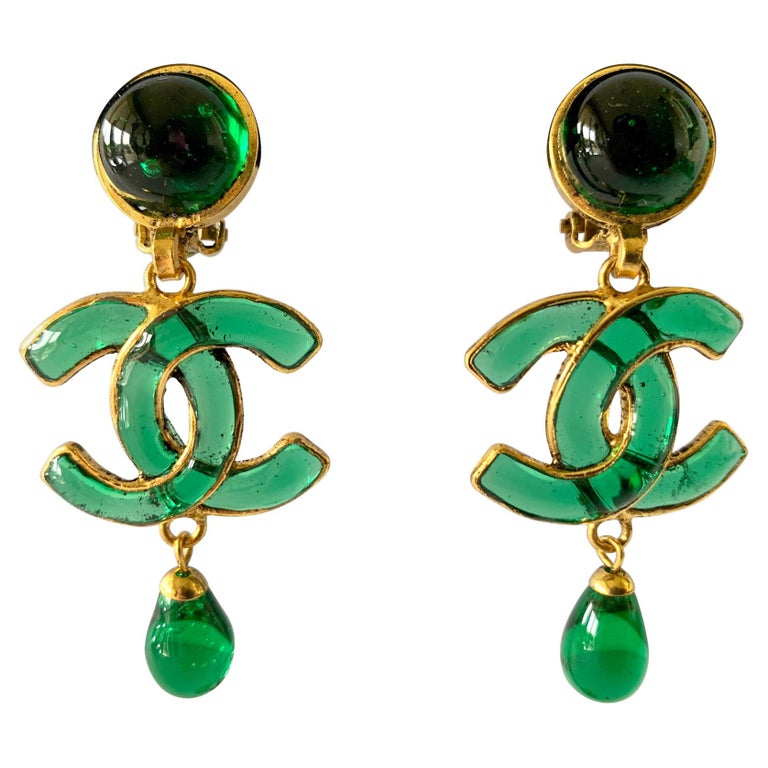Vintage Green CC Logo Chanel Statement Earrings