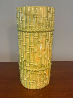 Vintage Green Ceramic Faux Bamboo Umbrella Stand