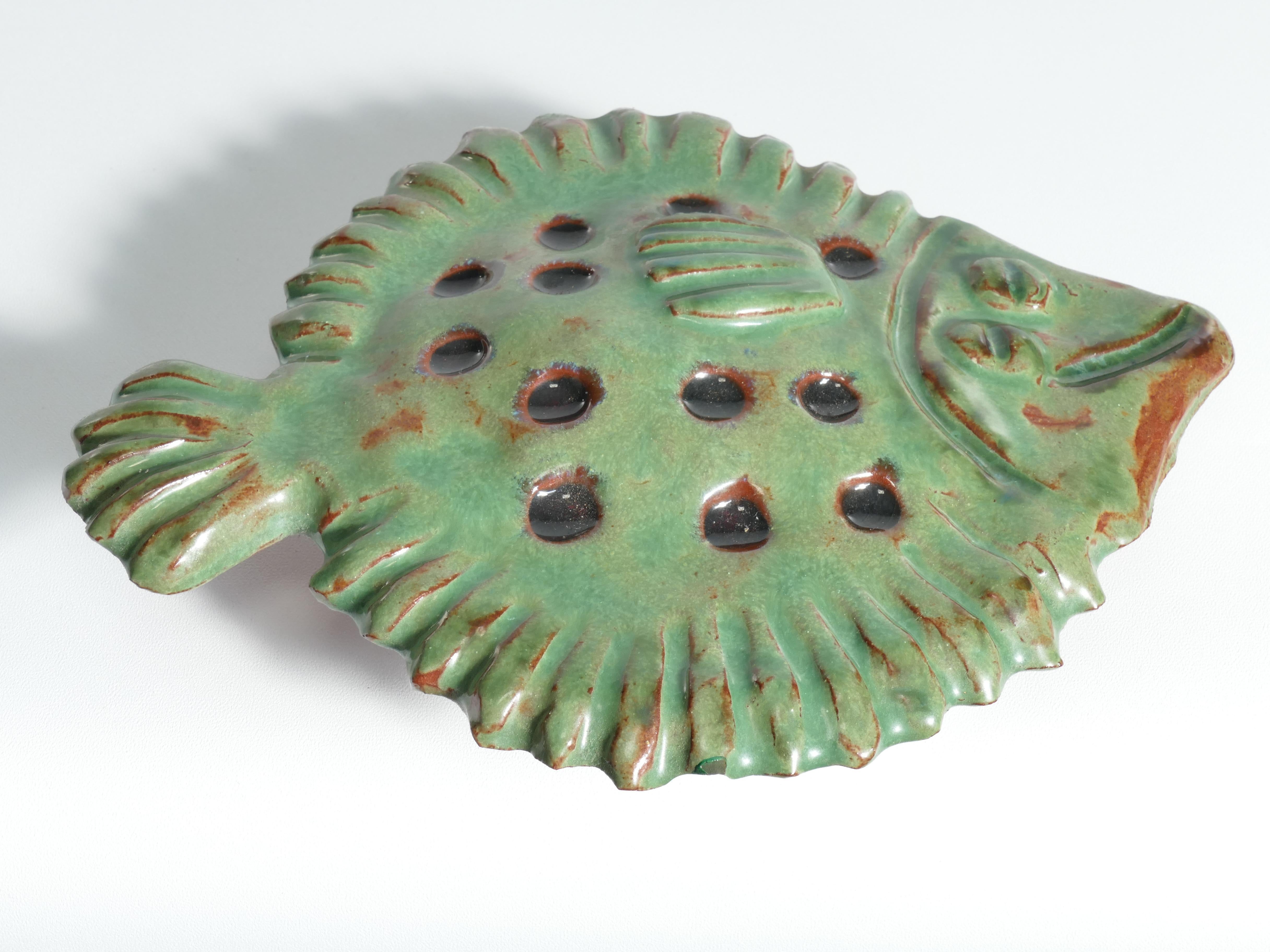 Vintage Green Ceramic Flounder Fish by Allan Hellman, Sweden 1981 For Sale 3