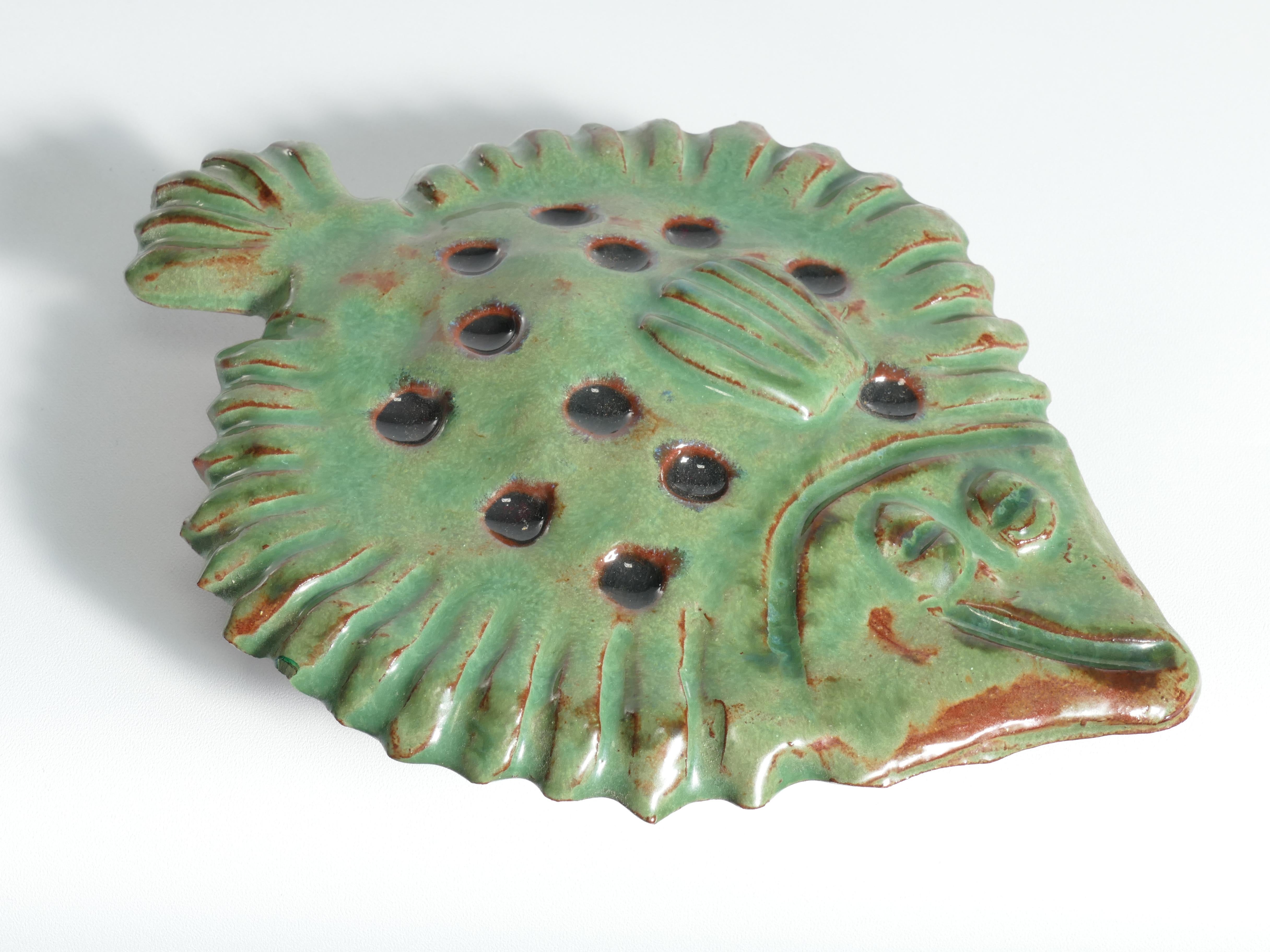 Vintage Green Ceramic Flounder Fish by Allan Hellman, Sweden 1981 For Sale 5