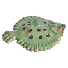 Vintage Green Ceramic Flounder Fish by Allan Hellman, Sweden 1981