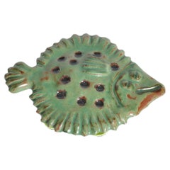 Vintage Green Ceramic Flounder Fish by Allan Hellman, Sweden 1981