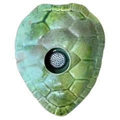 Vintage Green Ceramic Turtle Flower Frog